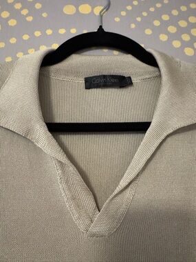 Calvin Klein Collection Silk Knit Dress Y2K Minimalist Taupe Bodycon Collared